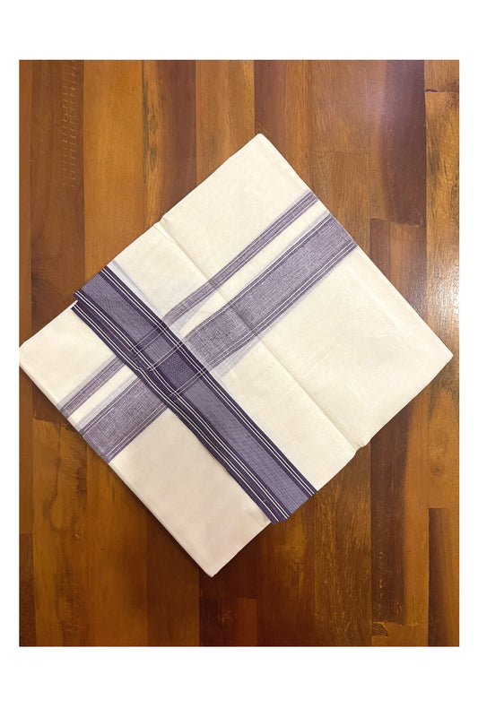 Pure Cotton 100x100 Double Mundu with Purple and Silver Kasavu Line Border (Onam Mundu 2023)