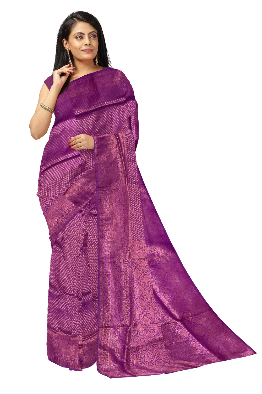 Southloom Soft Silk Violet Designer Saree with Tassels Works