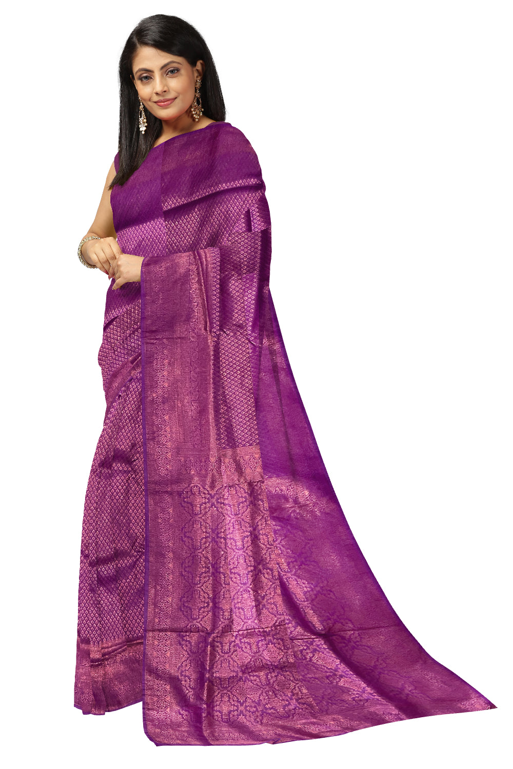 Southloom Soft Silk Violet Designer Saree with Tassels Works