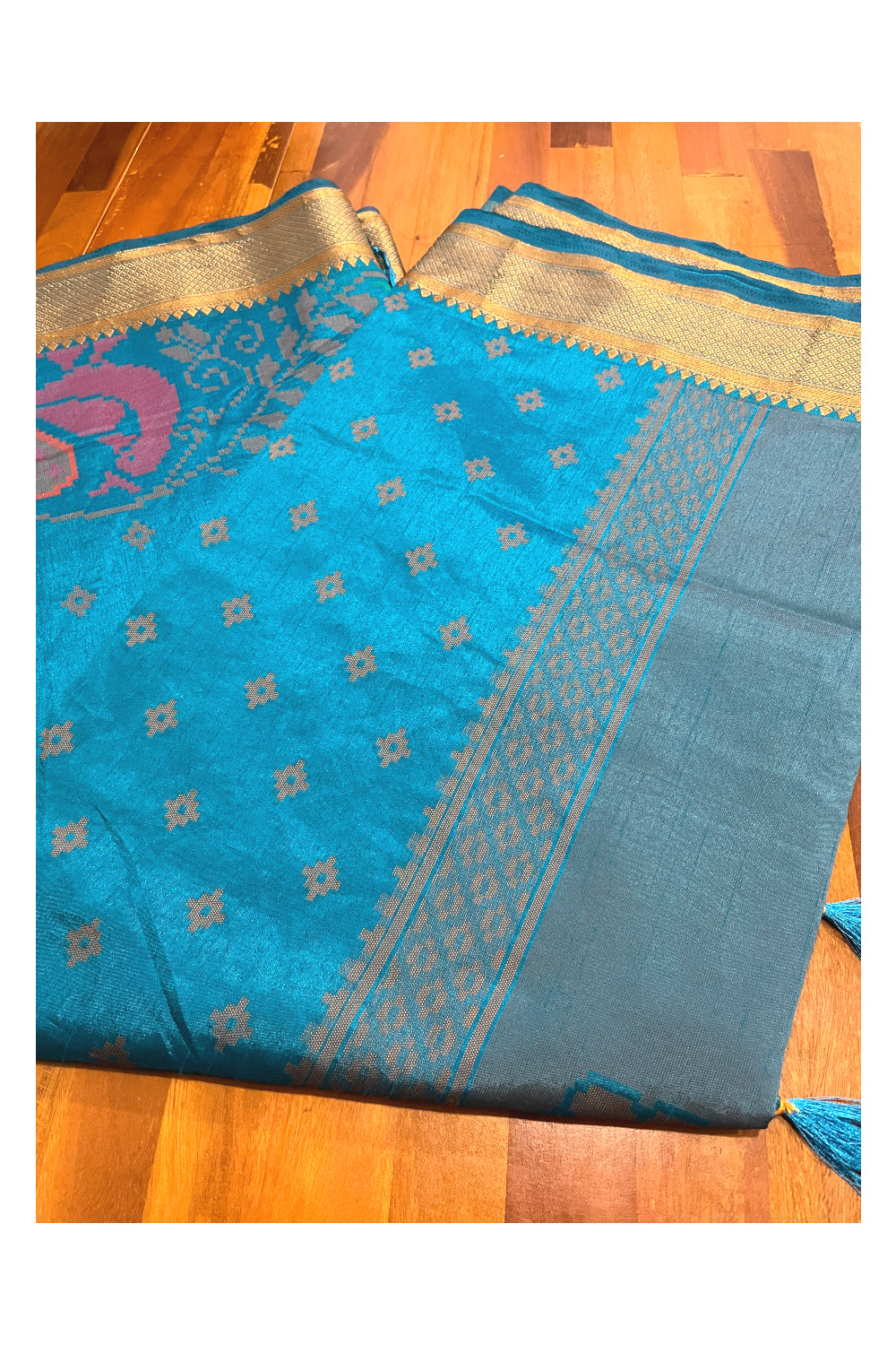 Southloom Semi Silk Blue Saree with Designer Peacock Woven Designs