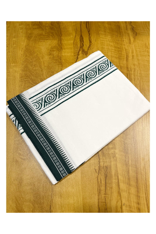 Southloom White And Green Printed Single Mundu / Otta Mundu / Lungi (South Indian Kerala Dhoti)