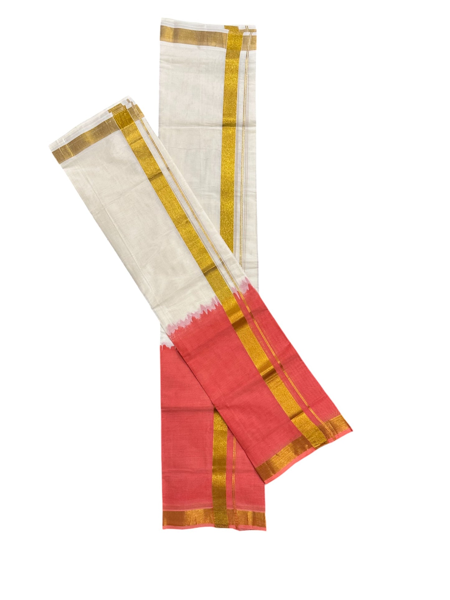 Southloom Tie & Dye - Half & Half  Multi Colour Brick Red Design Set Mundu (Mundum Neriyathum) in 2.80 m Neriyathu (Extra Length)