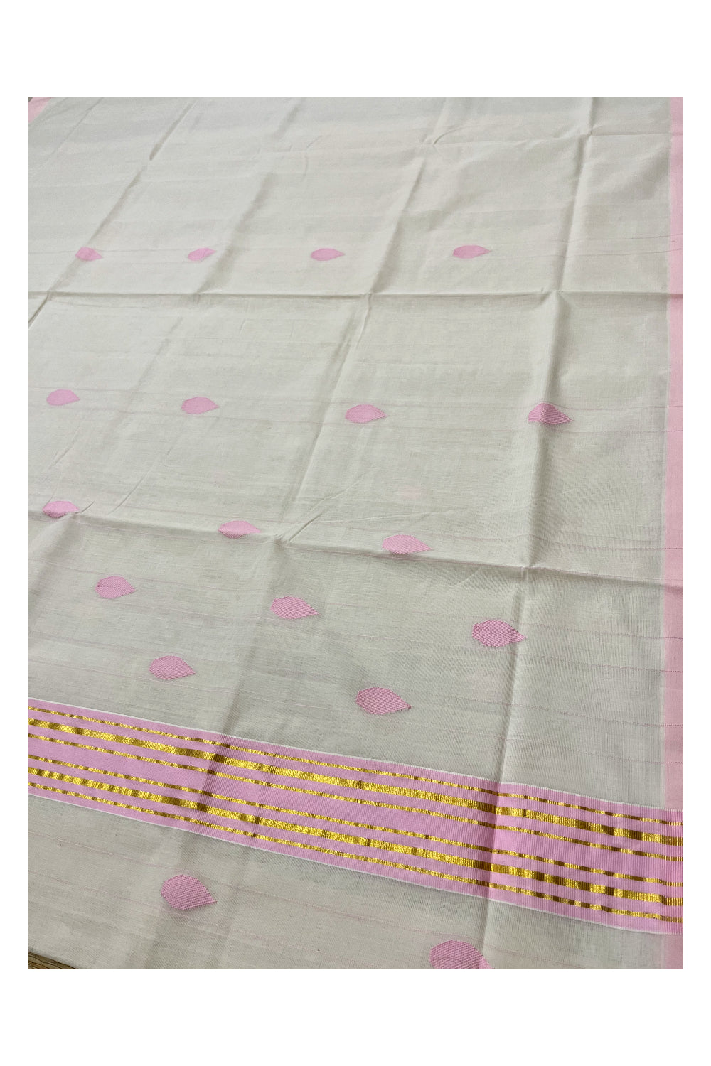 Southloom Premium Balaramapuram Unakkupaavu Handloom Cotton Butta Saree with Kasavu and Pink Border