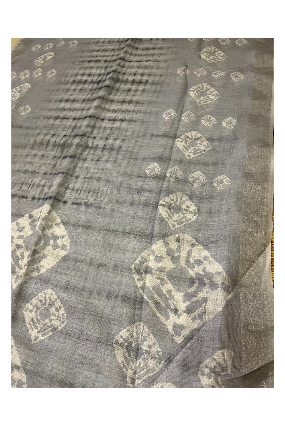 Southloom Linen Light Blue Saree with Designer Prints on Body