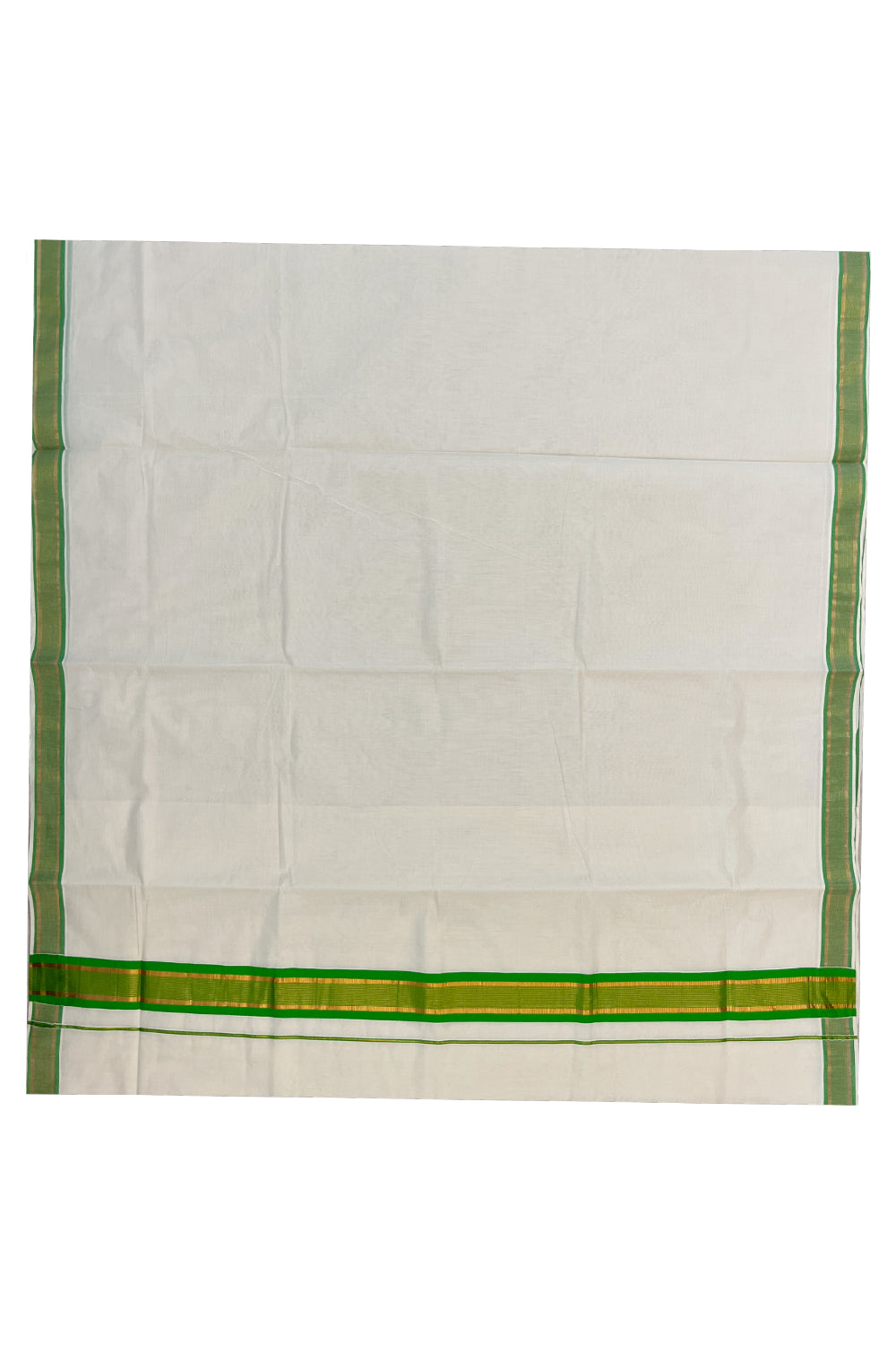 Kerala Pure Cotton Saree with Kasavu and Light Green Border