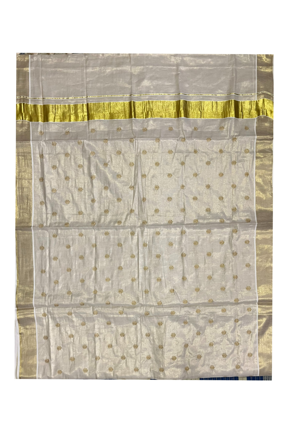 Kerala Tissue Kasavu Saree with Golden Butta Works Across Body (Onam Saree 2023)