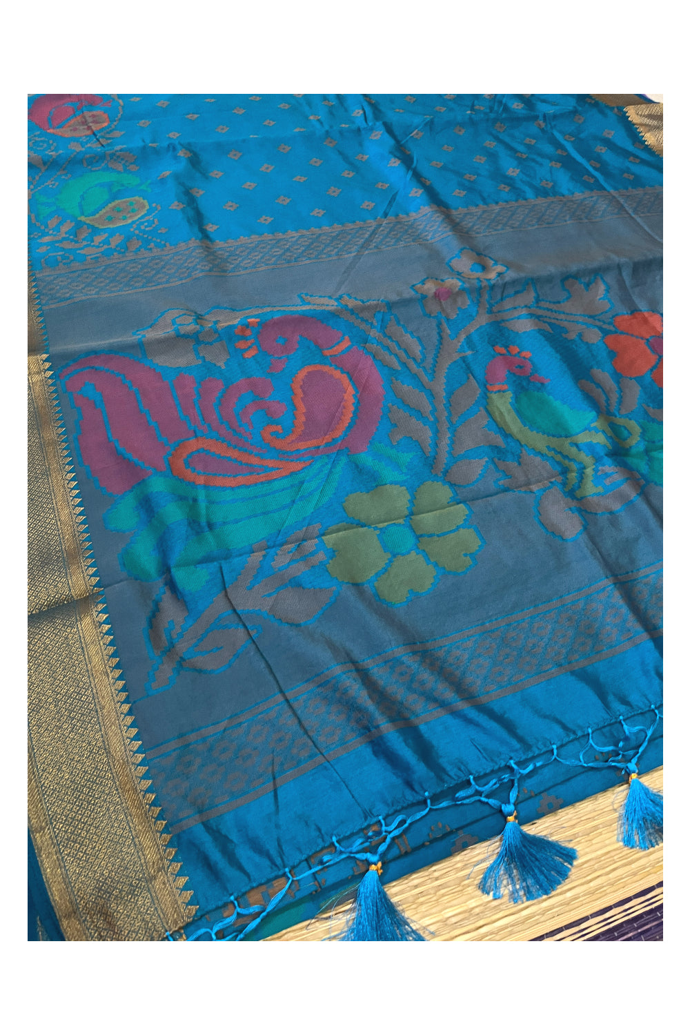 Southloom Semi Silk Blue Saree with Designer Peacock Woven Designs