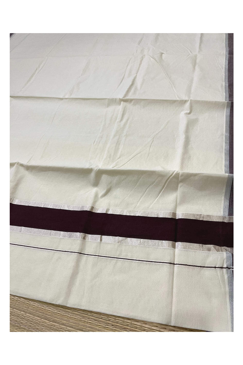 Pure Cotton Kerala Saree with Brown and Silver Kasavu Border