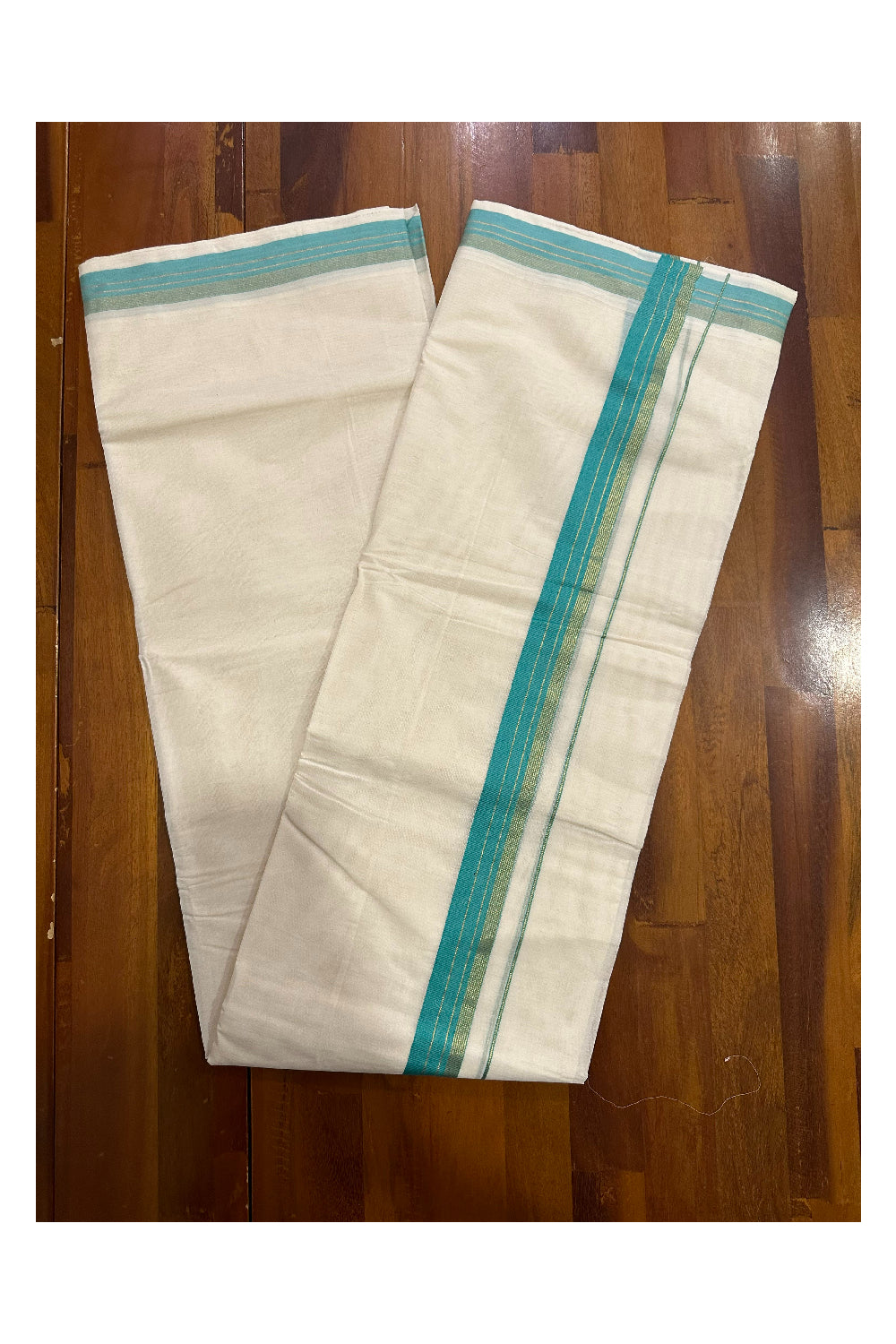 Southloom Premium Handloom Mundu with Turquoise and Kasavu Kara (Onam Mundu 2023)