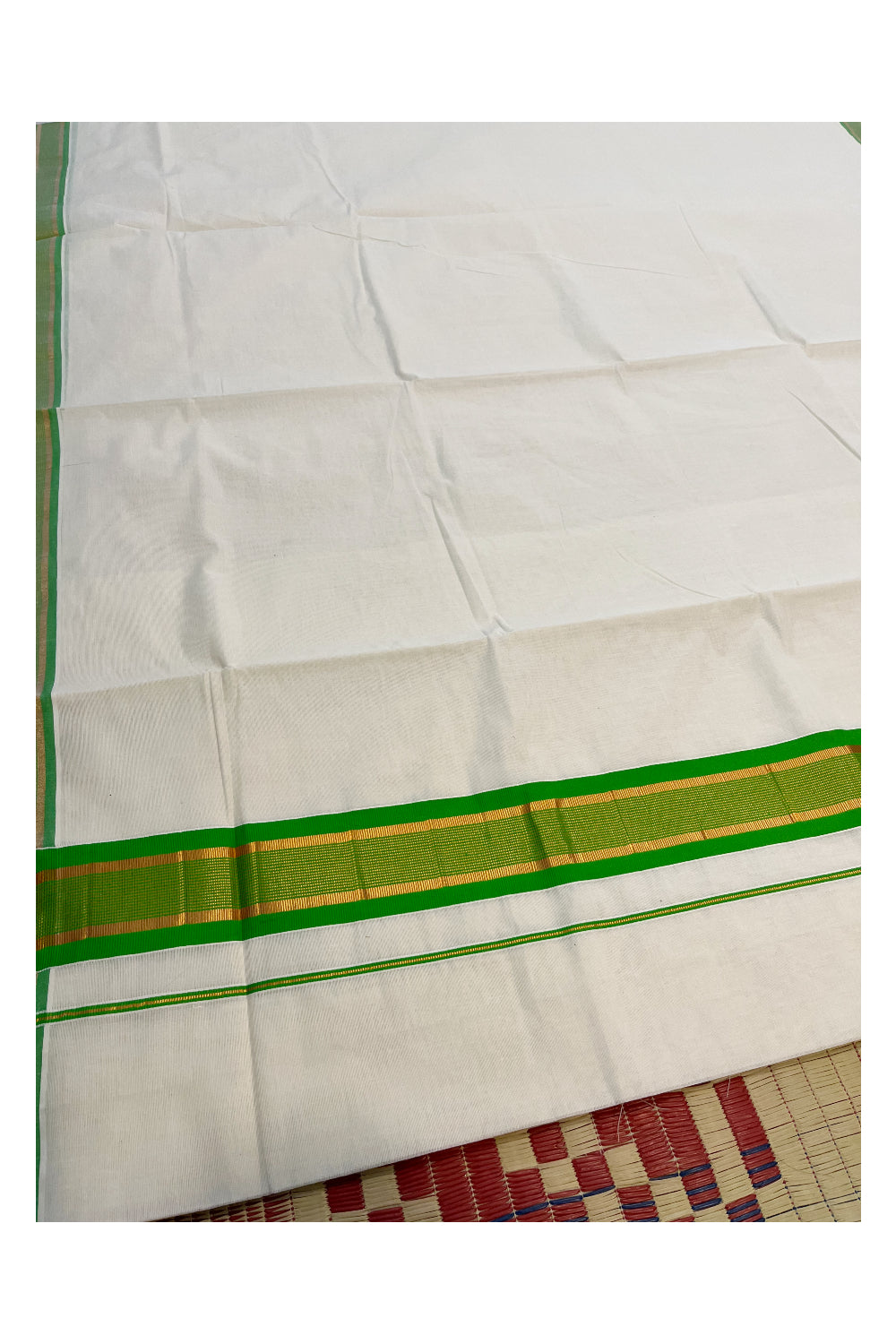 Kerala Pure Cotton Saree with Kasavu and Light Green Border