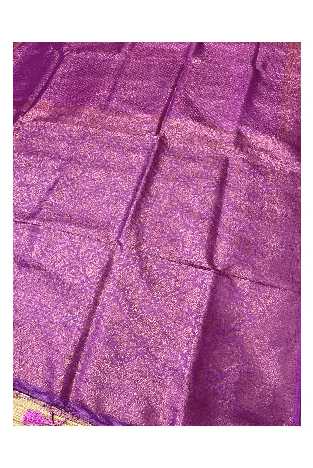 Southloom Soft Silk Violet Designer Saree with Tassels Works