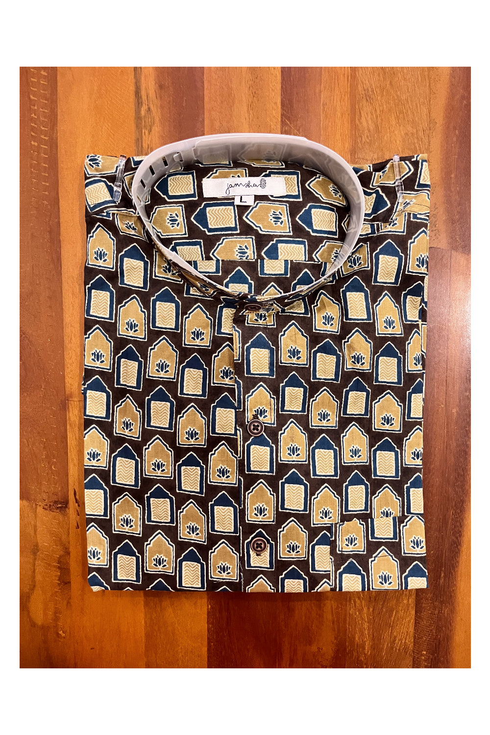 Southloom Jaipur Cotton Hand Block Printed Mandarin Collar Shirt (Full Sleeves)