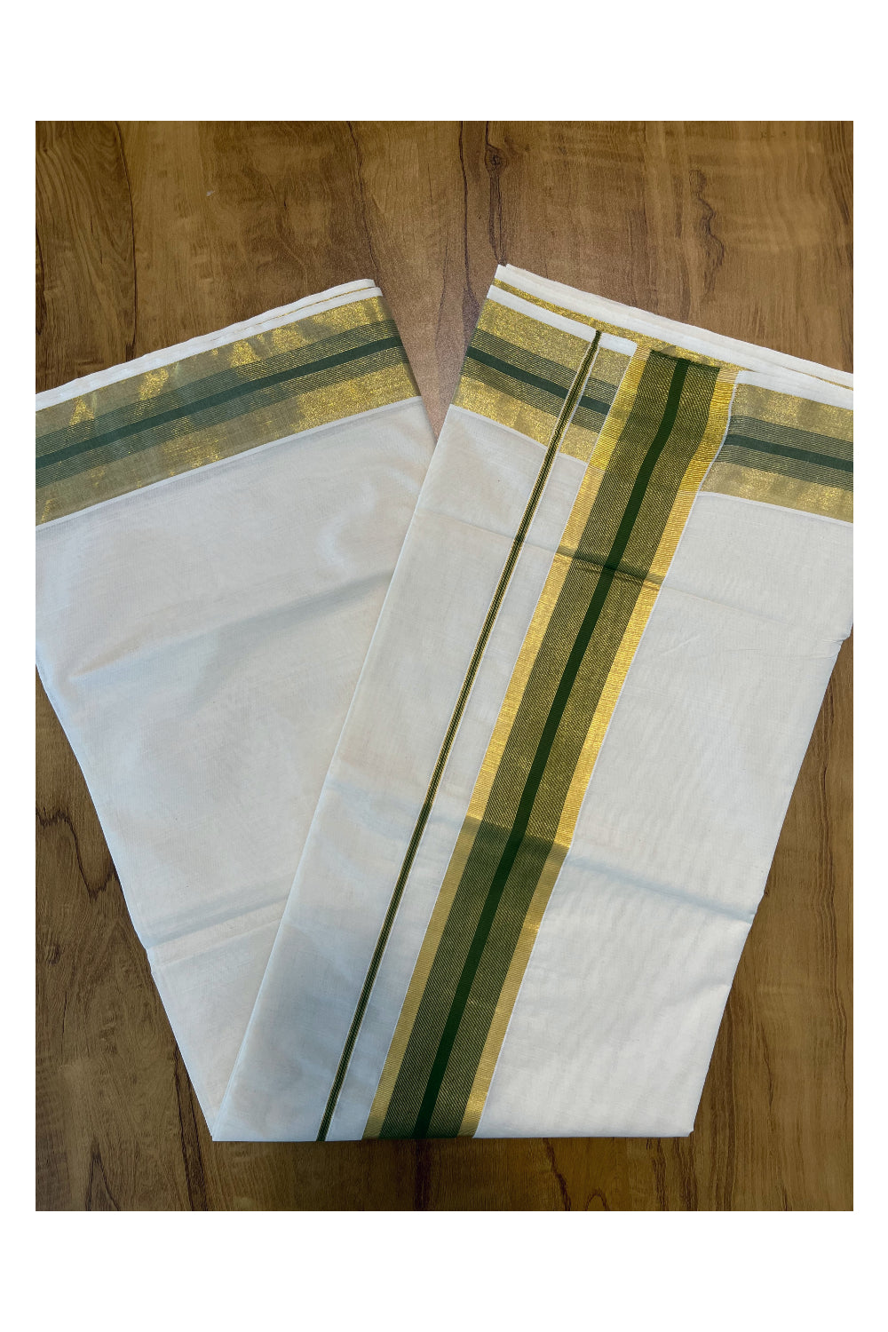 Pure Cotton Kerala Saree with Kasavu and Light Green Border