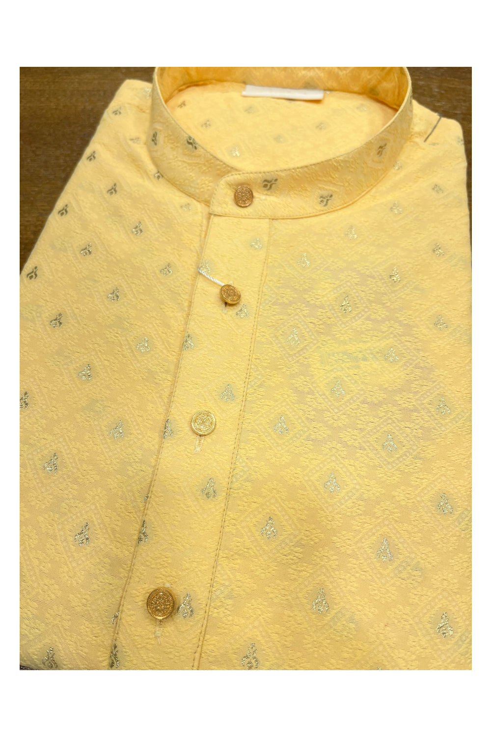 Southloom Yellow Woven Patterns Semi Silk Short Kurta for Men