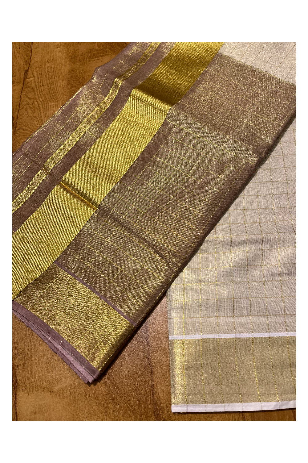 Southloom Tie & Dye - Half & Half  Multi Colour Brown Design Saree with Kasavu Checks Across Body