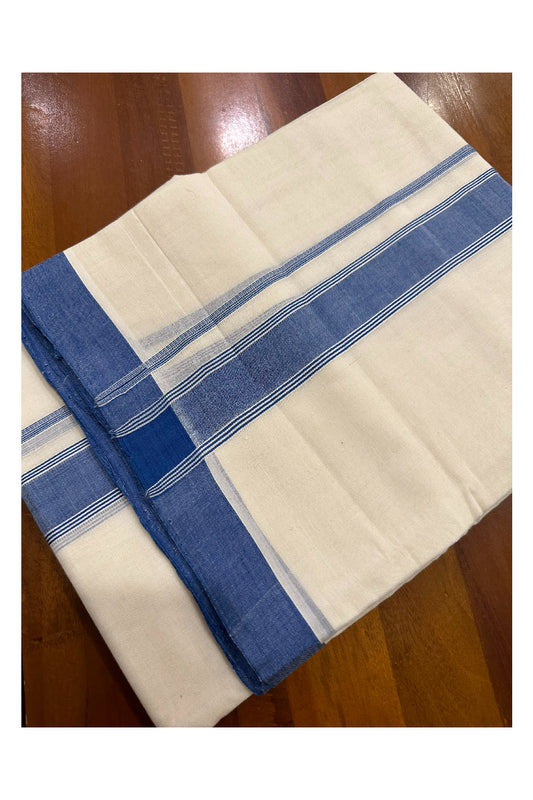 Southloom Premium Handloom Mundu with Blue Kara (Onam Mundu 2023)