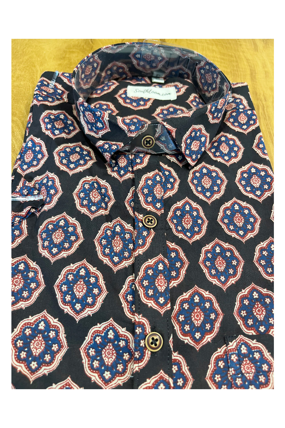 Southloom Jaipur Cotton Black Hand Block Printed Shirt (Half Sleeves)