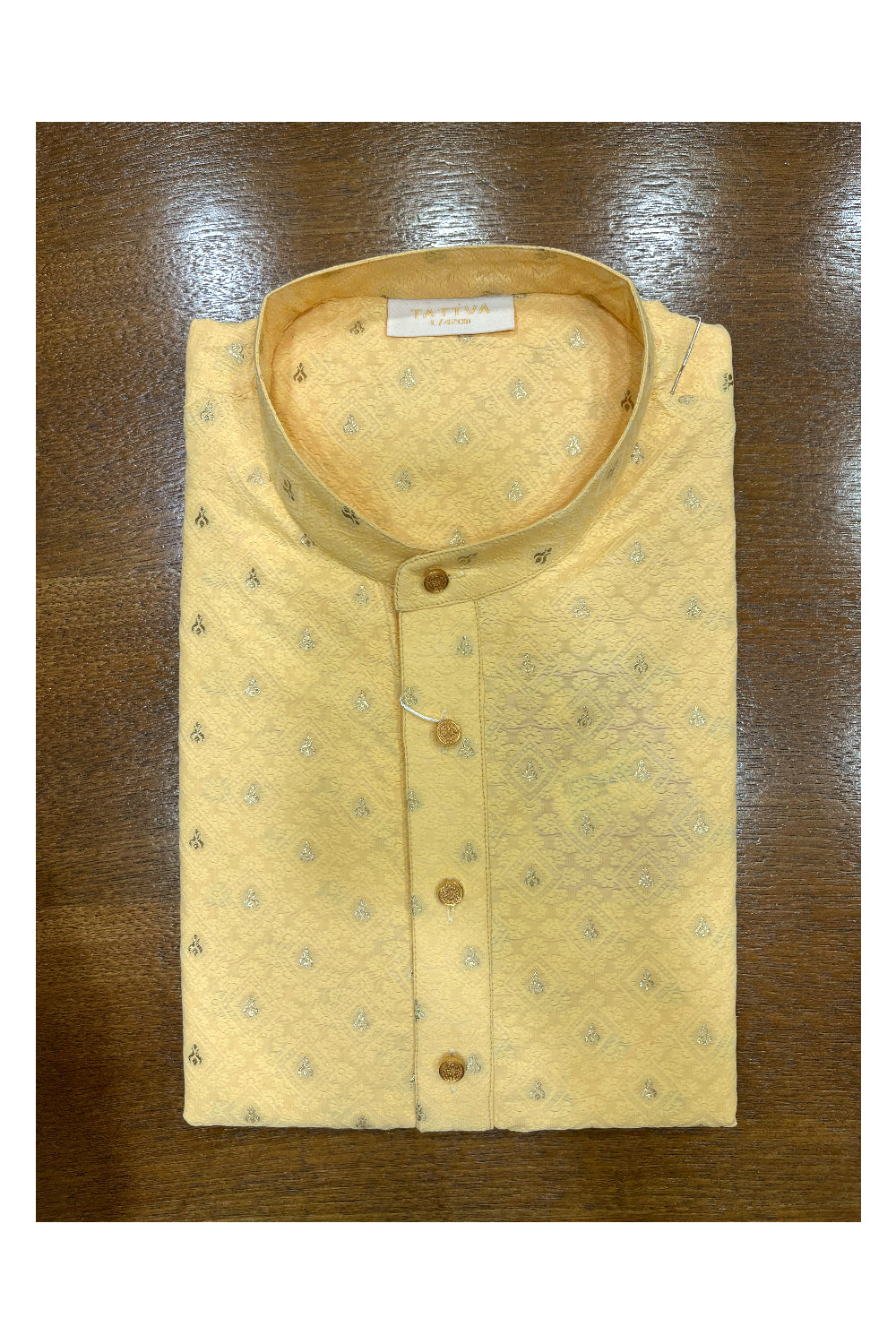 Southloom Yellow Woven Patterns Semi Silk Short Kurta for Men