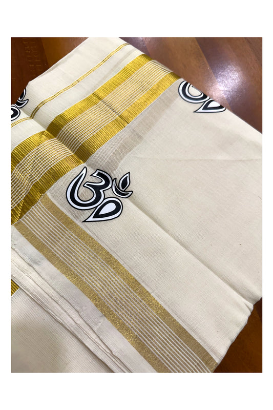 Southloom Lines Kasavu Double Mundu with Mural Print Along Kara