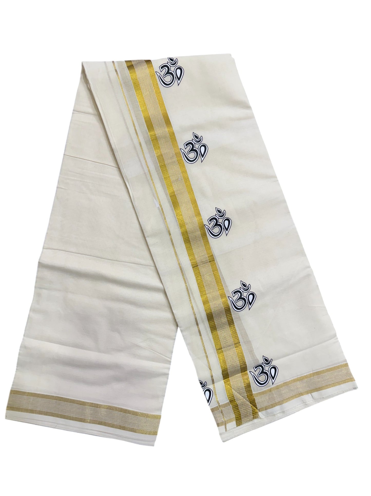 Southloom Lines Kasavu Double Mundu with Mural Print Along Kara