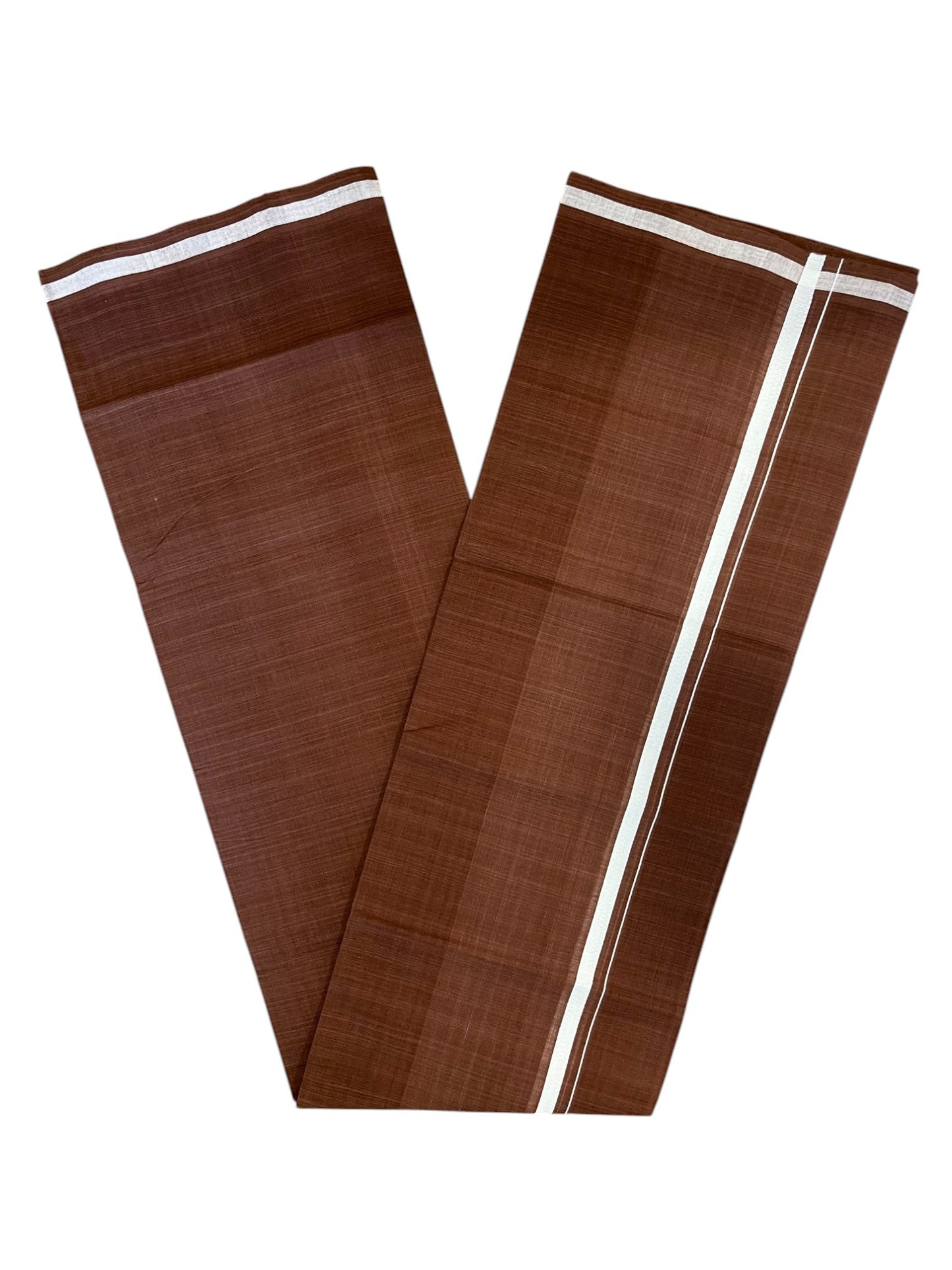 Southloom Premium Handloom Brown Solid Single Mundu (Lungi) with White Border (South Indian Kerala Dhoti)