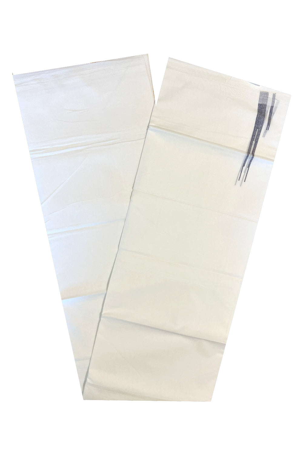 Pure White Cotton Double Mundu with Blue Chutti Kara (South Indian Kerala Dhoti)