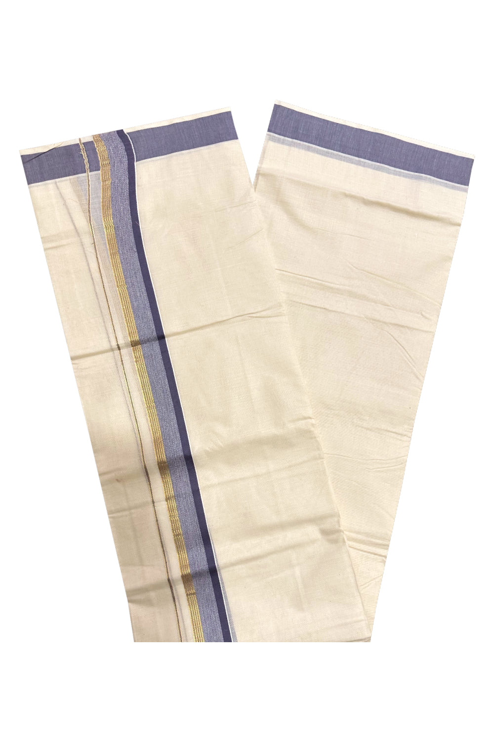 Kerala Cotton Double Mundu with Grey and Kasavu Border (Onam Mundu 2023)