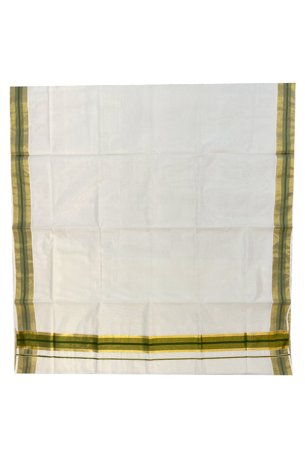 Pure Cotton Kerala Saree with Kasavu and Light Green Border