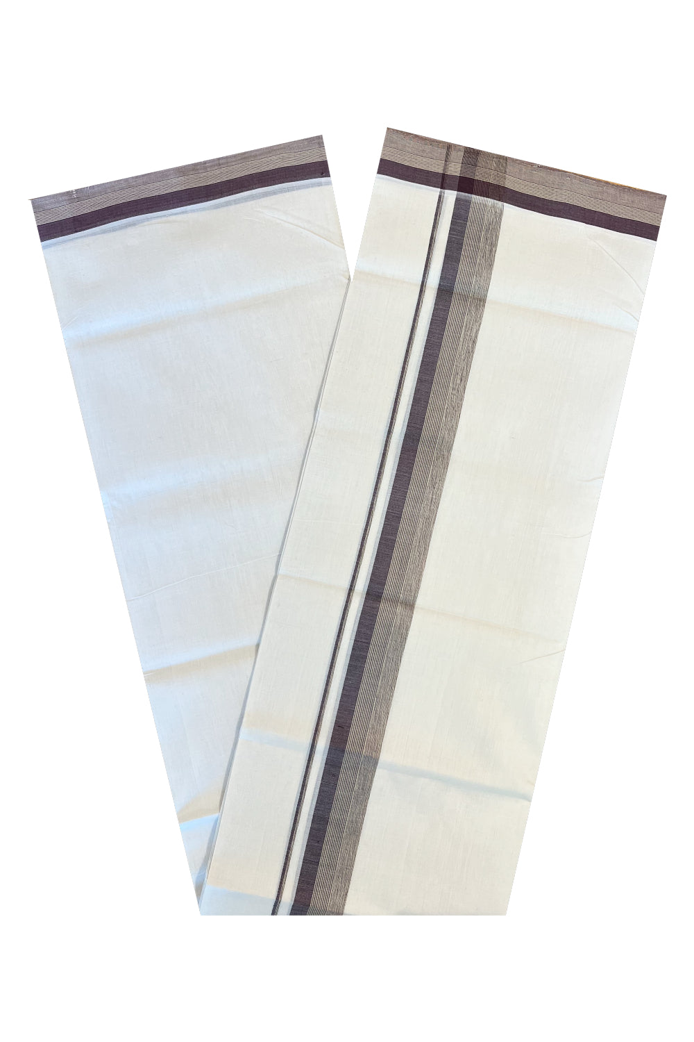 Southloom Premium Handloom Cotton Double Mundu with Purple Lines Border