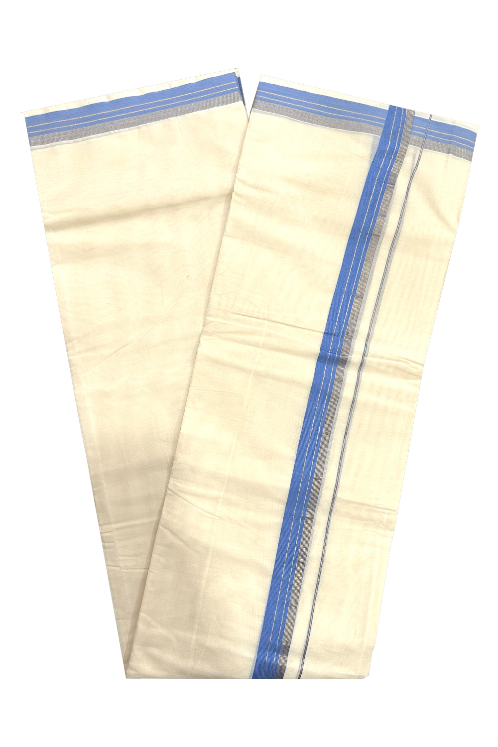 Southloom Premium Handloom Mundu with Blue and Kasavu Kara (Onam Mundu 2023)