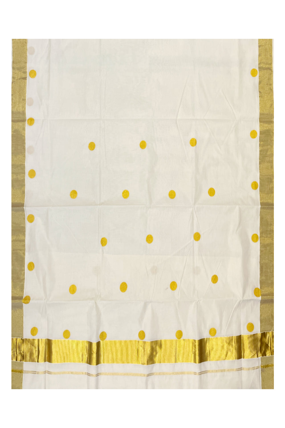 Southloom Kerala Cotton Kasavu Saree with Golden Polka Dot Prints