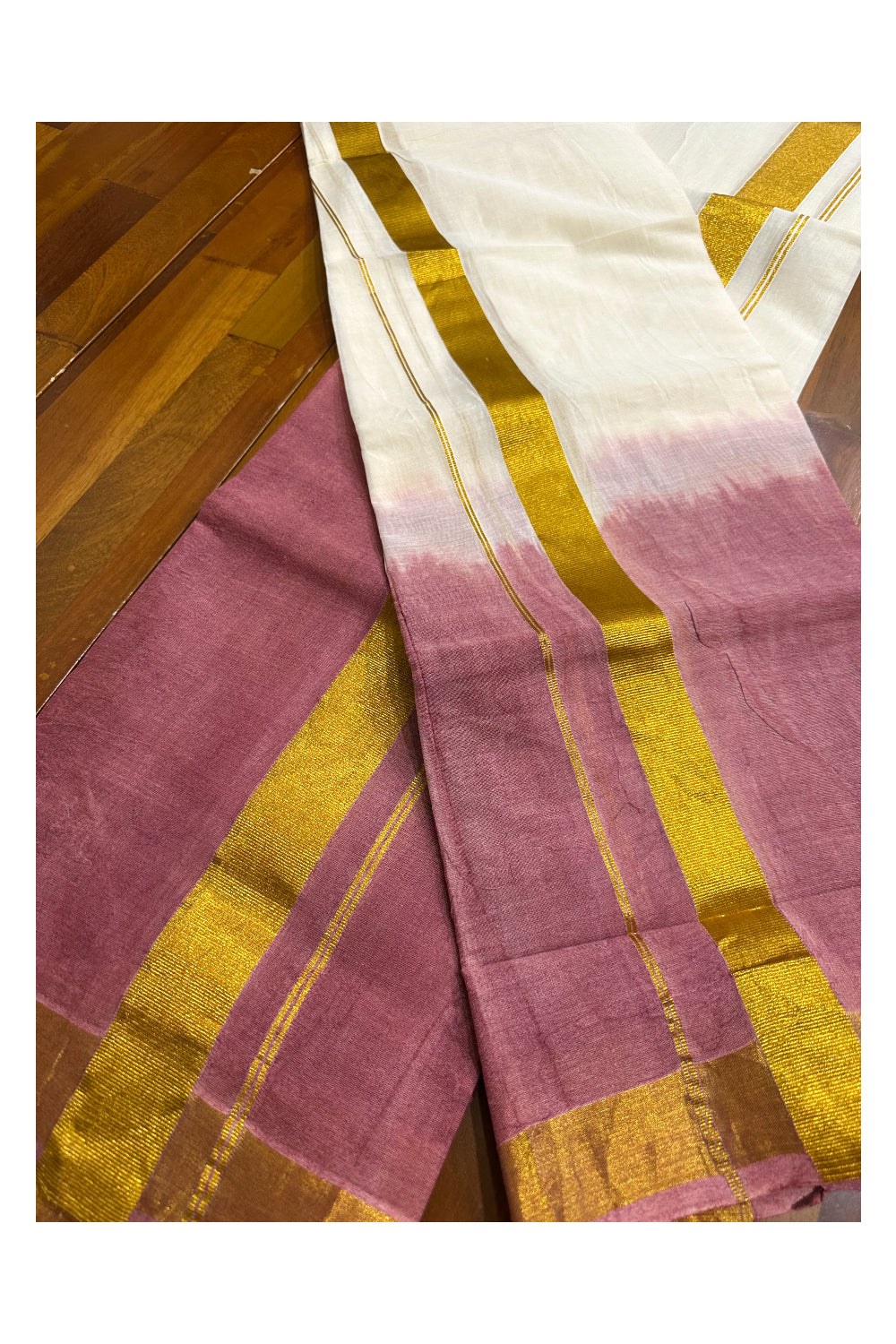 Southloom Tie & Dye - Half & Half  Multi Colour Brown Design Set Mundu (Mundum Neriyathum) in 2.80 m Neriyathu (Extra Length)