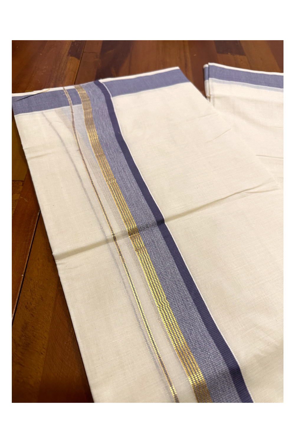 Kerala Cotton Double Mundu with Grey and Kasavu Border (Onam Mundu 2023)