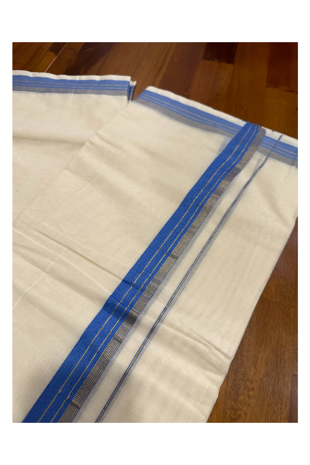 Southloom Premium Handloom Mundu with Blue and Kasavu Kara (Onam Mundu 2023)