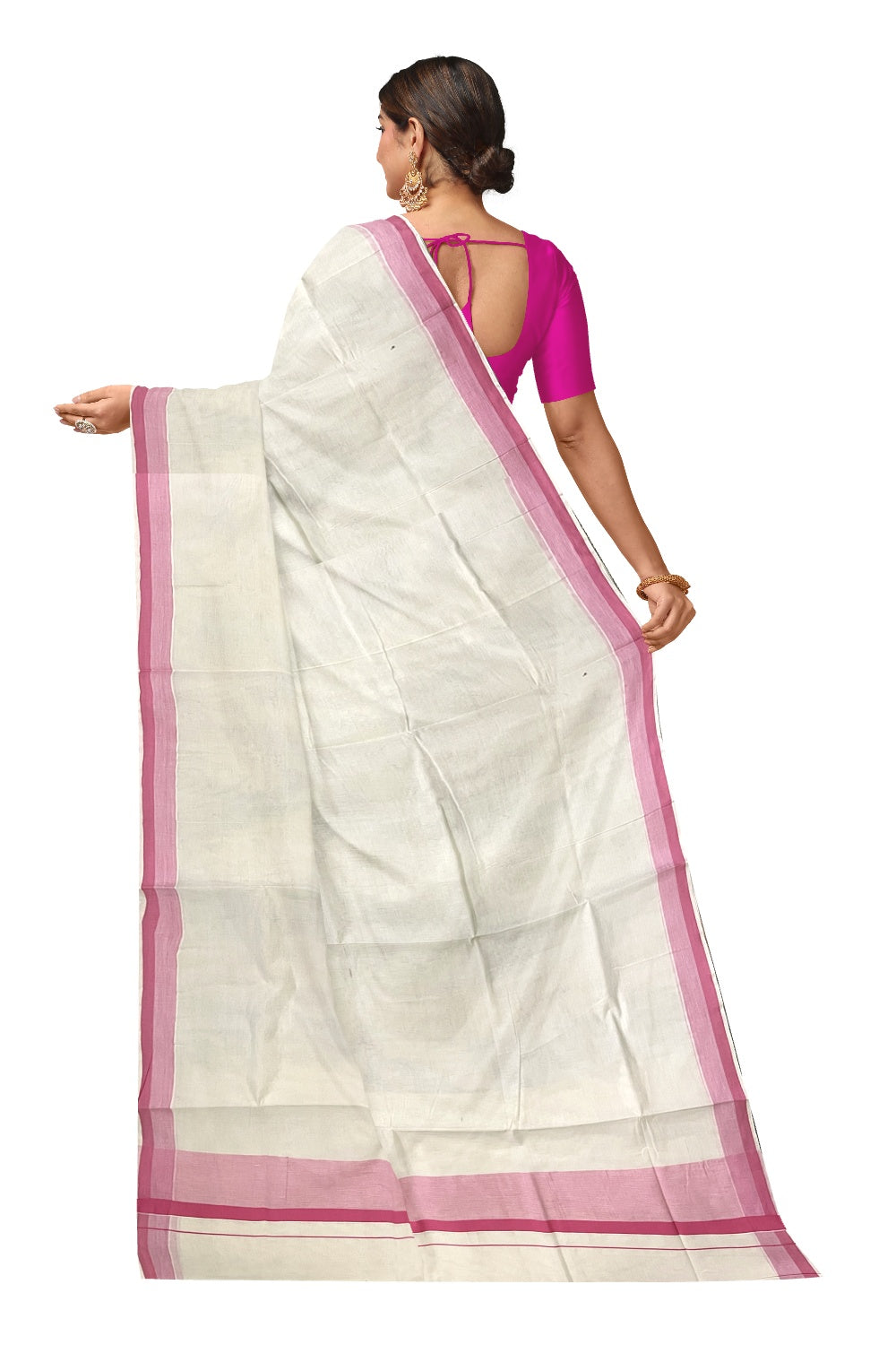 Pure Cotton Off White Kerala Saree with Pink Shaded Border