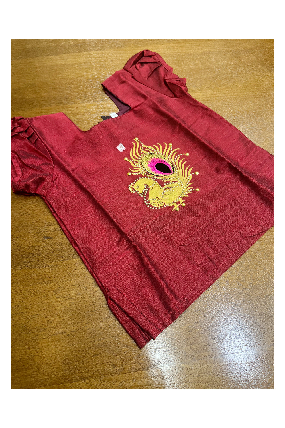 Southloom Kerala Pavada and Maroon Blouse With Peacock Bead Work