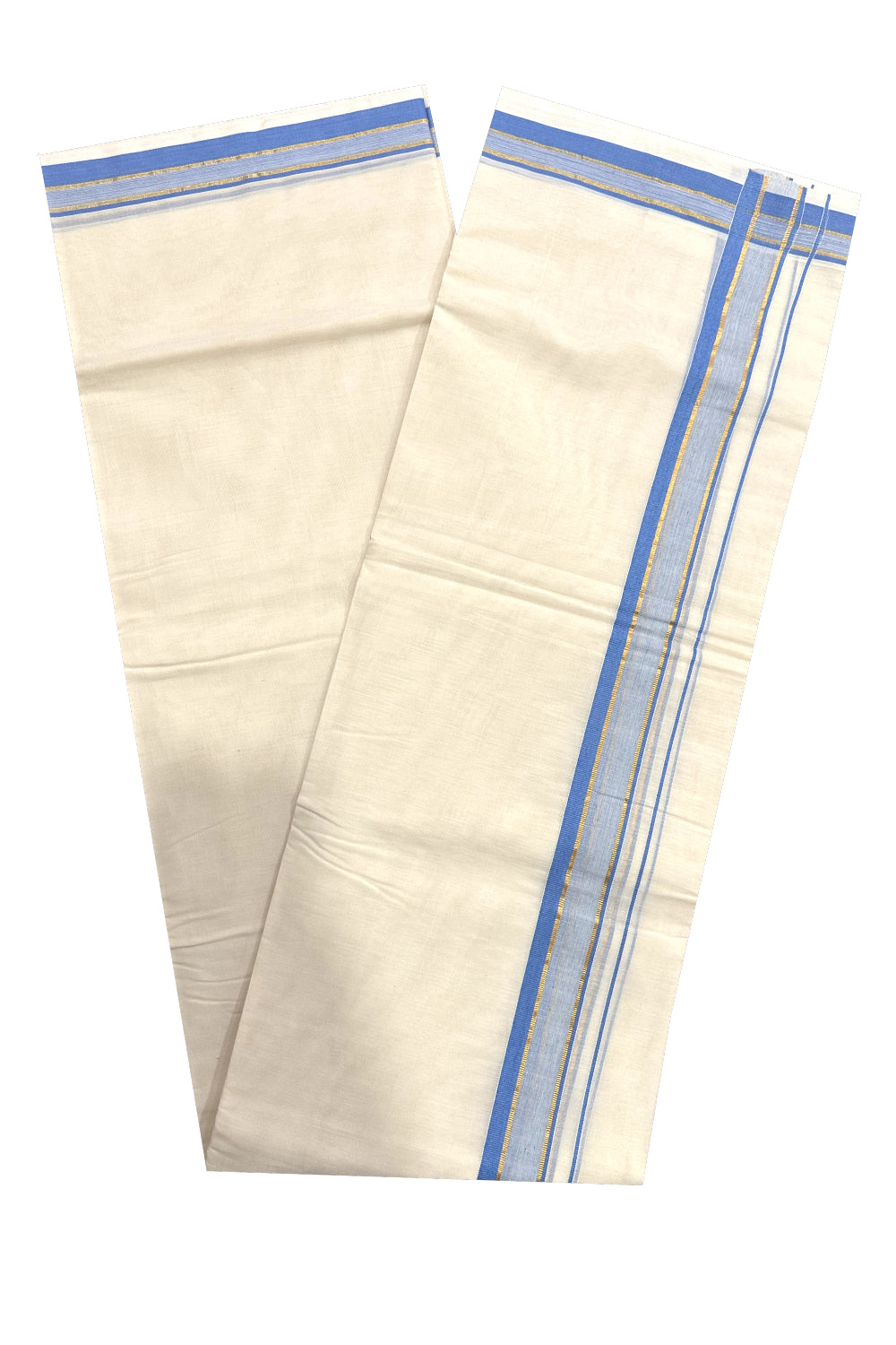 Southloom Premium Handloom Mundu with Blue and Kasavu Kara (Onam Mundu 2023)