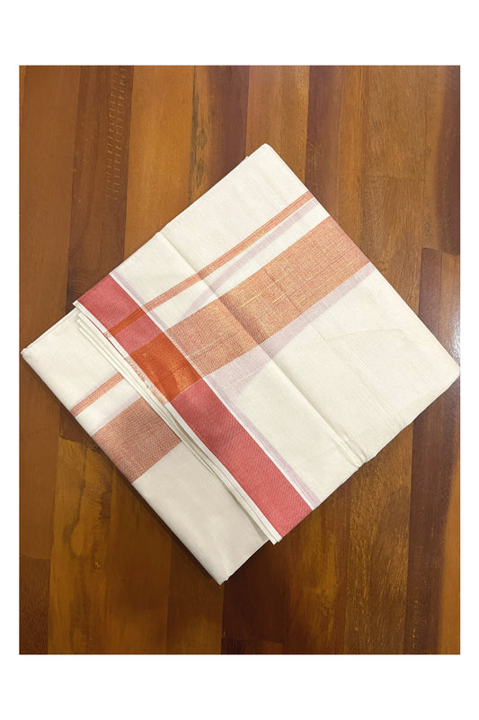 Pure Cotton Kerala Double Mundu with Orange Kasavu Kara (South Indian Kerala Dhoti)