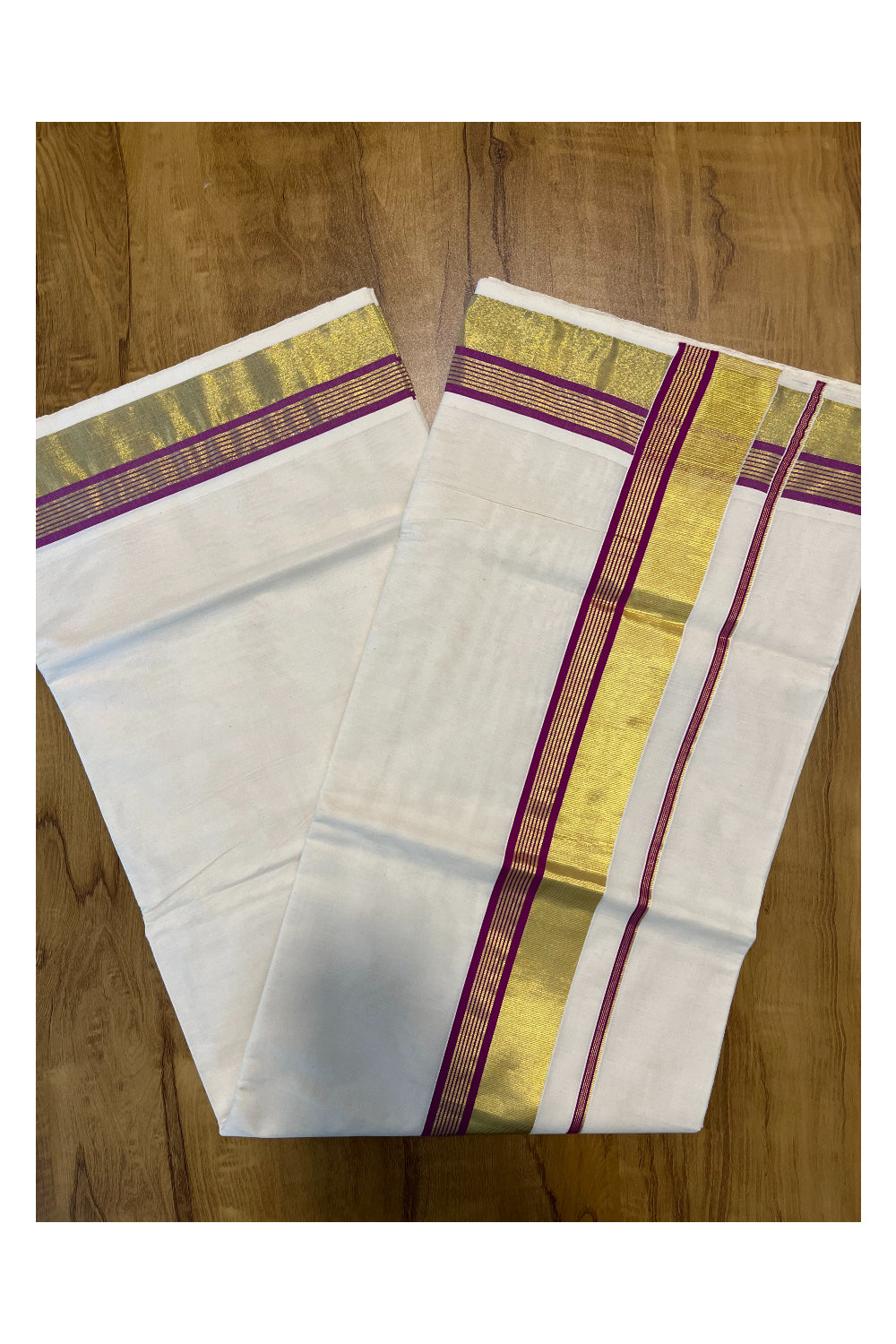 Pure Cotton Kerala Saree with Kasavu and Magenta Border