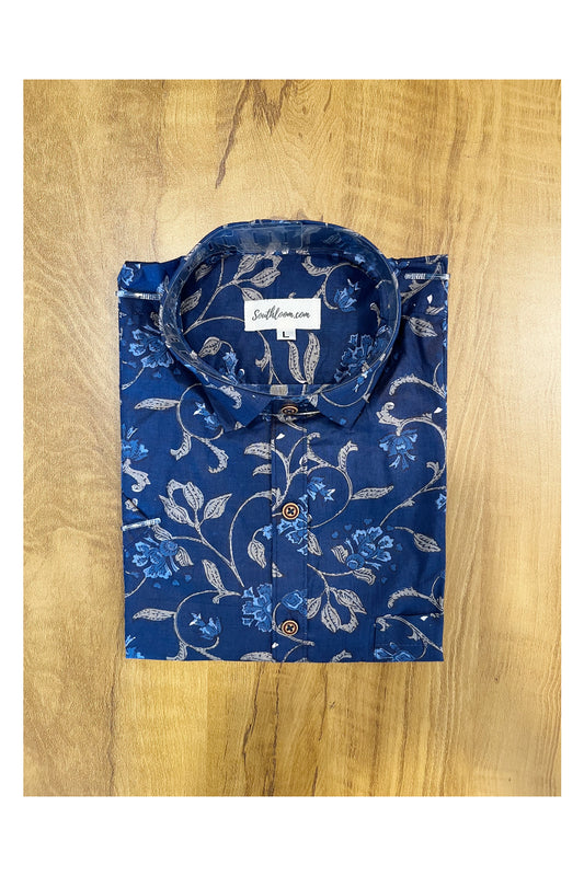 Southloom Jaipur Cotton Blue Hand Block Printed Shirt (Half Sleeves)