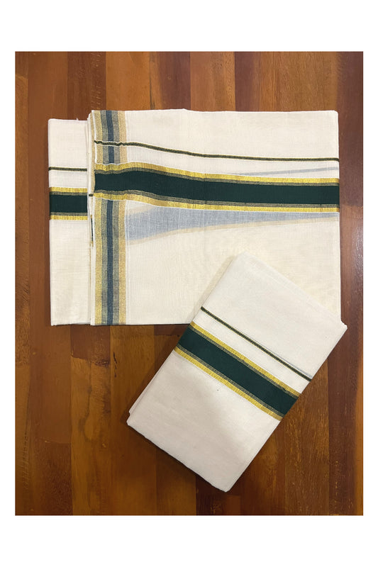 Pure Cotton Kerala Single Set Mundu (Mundum Neriyathum) with Dark Green and Kasavu Border 2.80 Mtrs SLKK SL470
