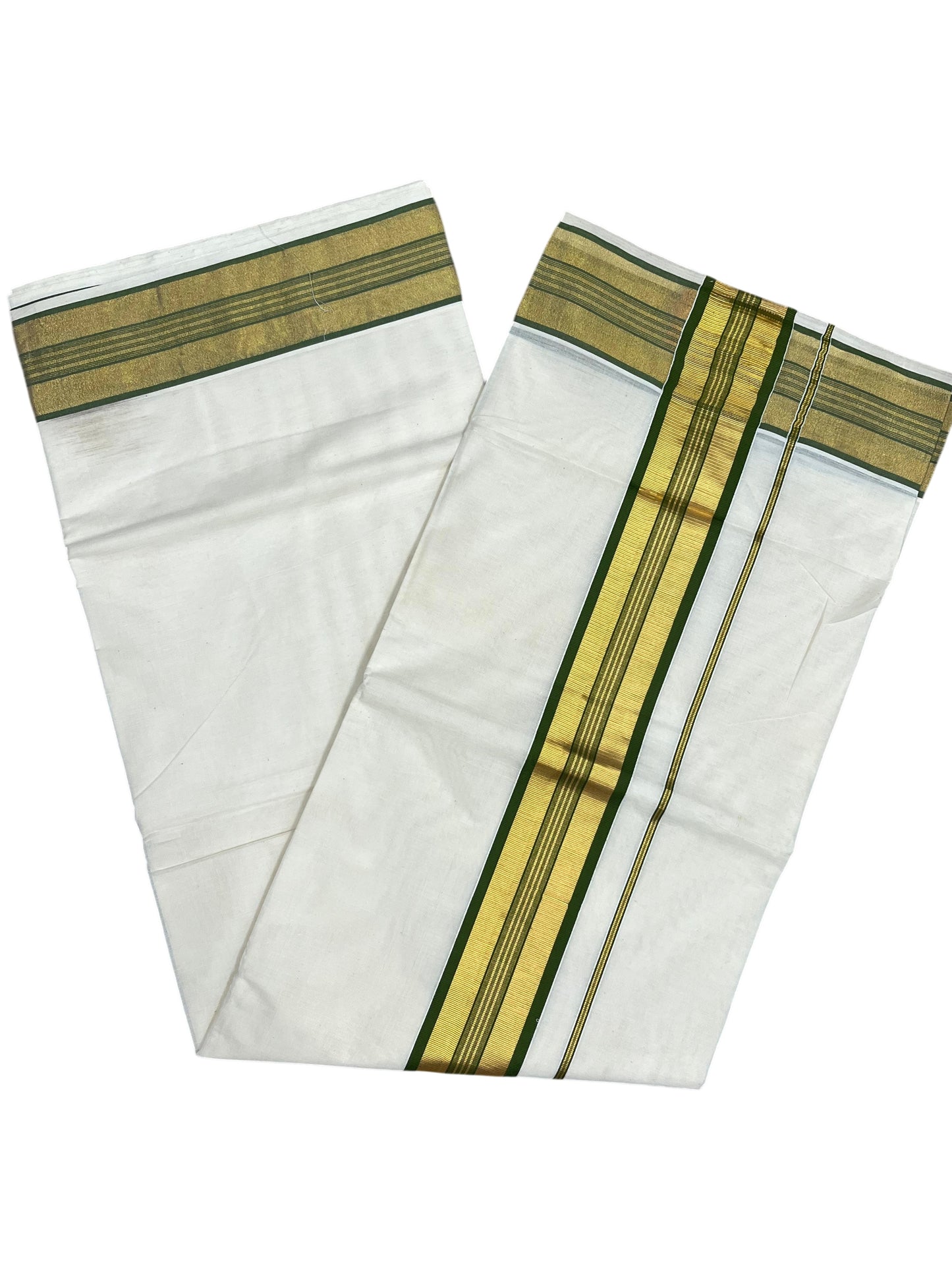 Southloom Kerala Cotton Kasavu Saree with Olive Green Border