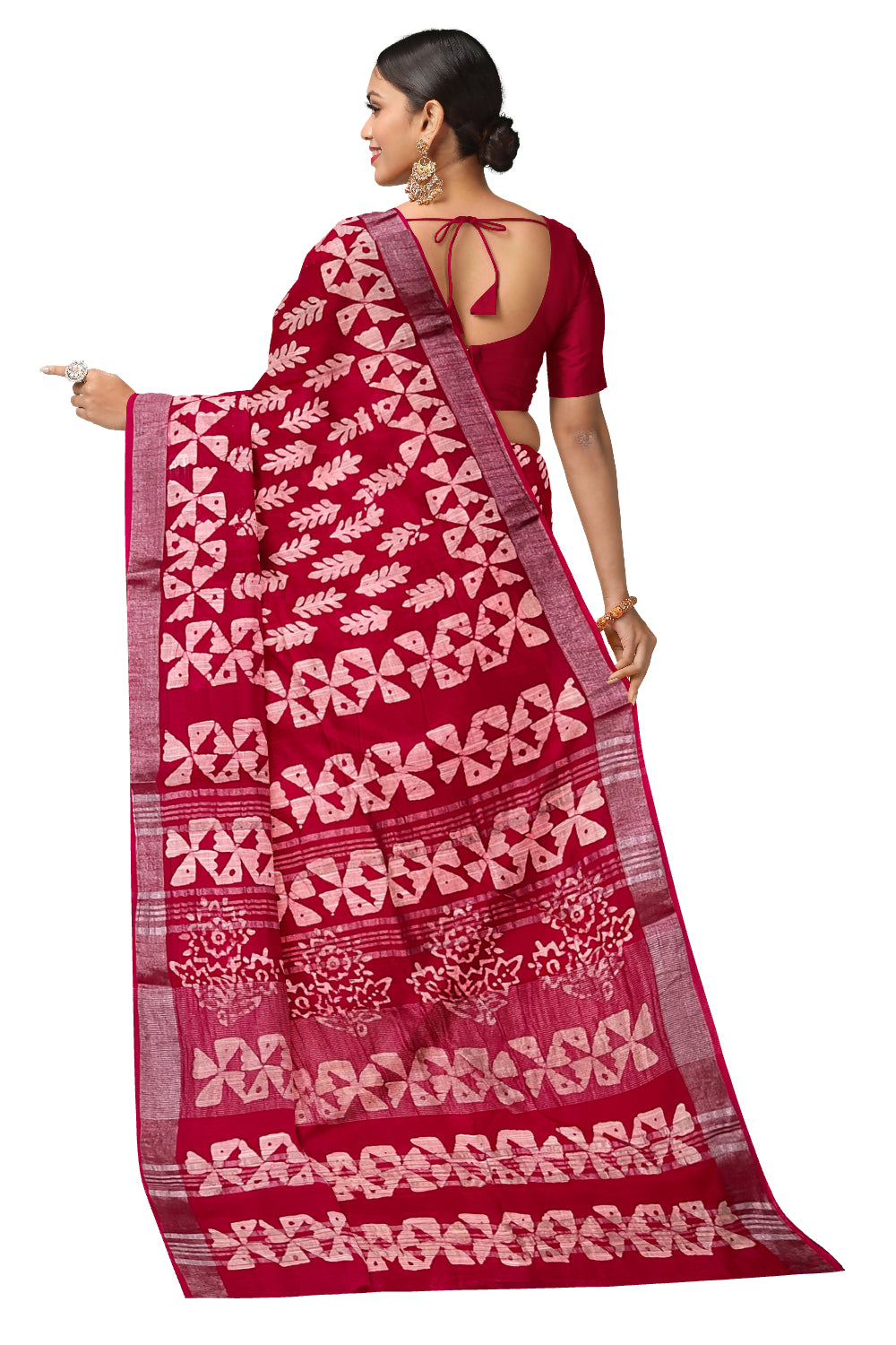 Southloom Linen Dark Pink Designer Saree with Floral Prints