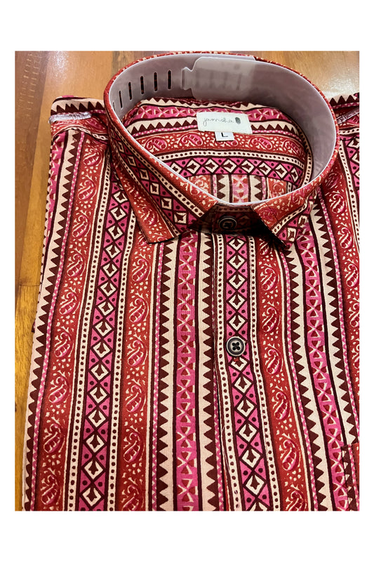 Southloom Jaipur Cotton Maroon Hand Block Printed Shirt (Full Sleeves)