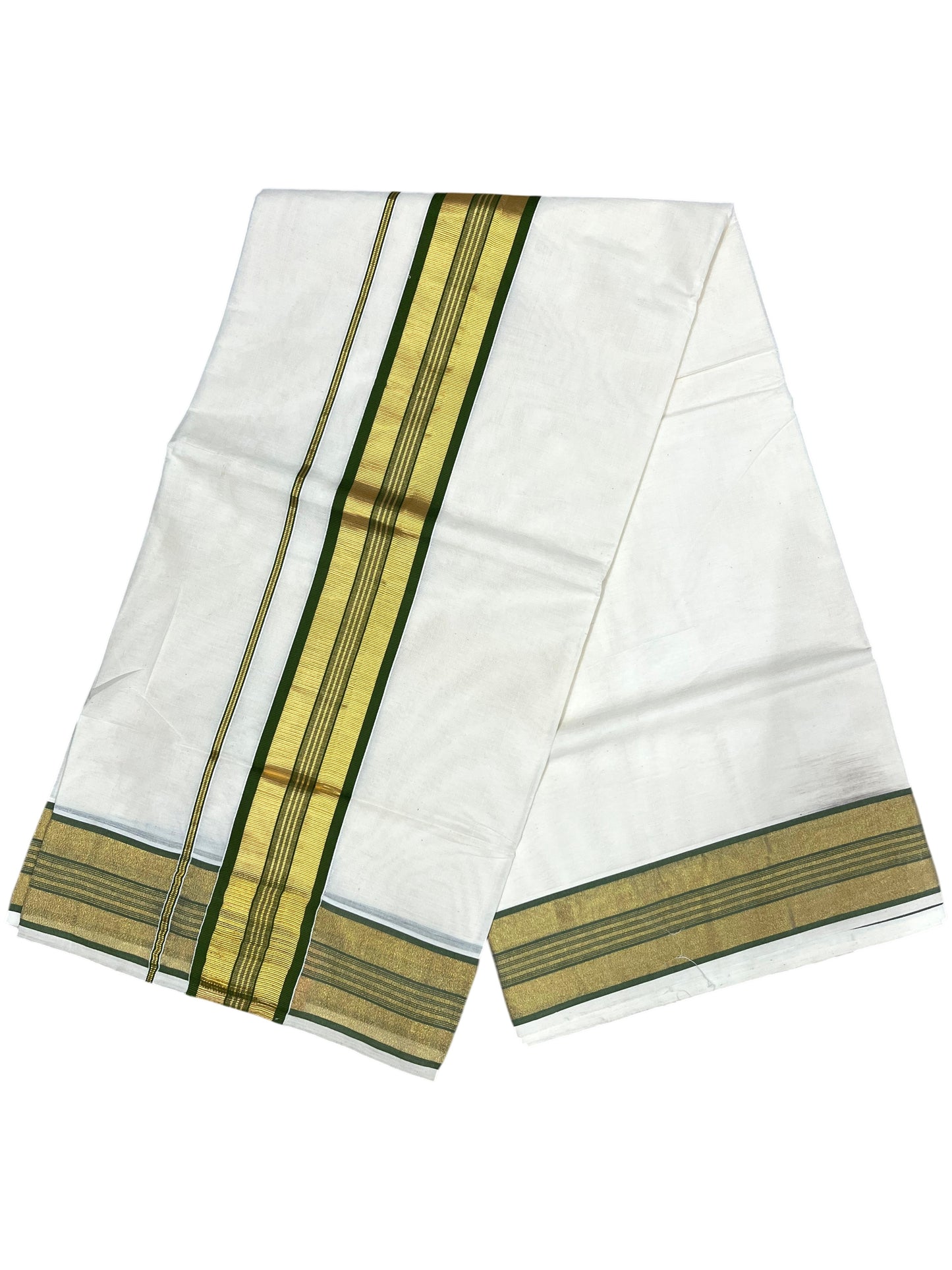Southloom Kerala Cotton Kasavu Saree with Olive Green Border