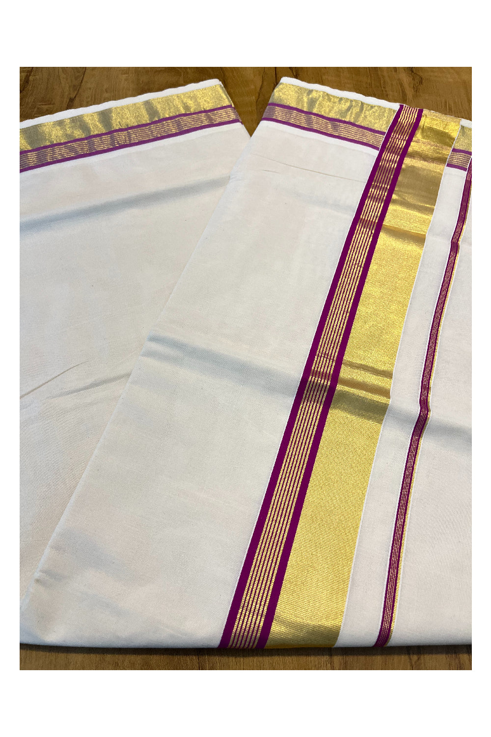 Pure Cotton Kerala Saree with Kasavu and Magenta Border