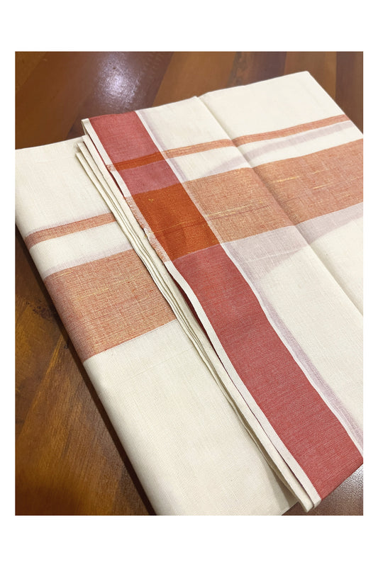 Pure Cotton Kerala Double Mundu with Orange Kasavu Kara (South Indian Kerala Dhoti)