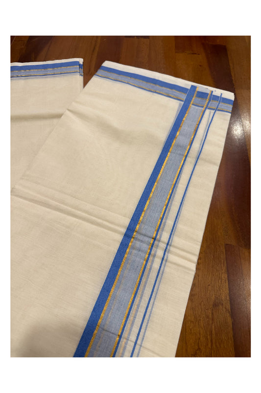 Southloom Premium Handloom Mundu with Blue and Kasavu Kara (Onam Mundu 2023)