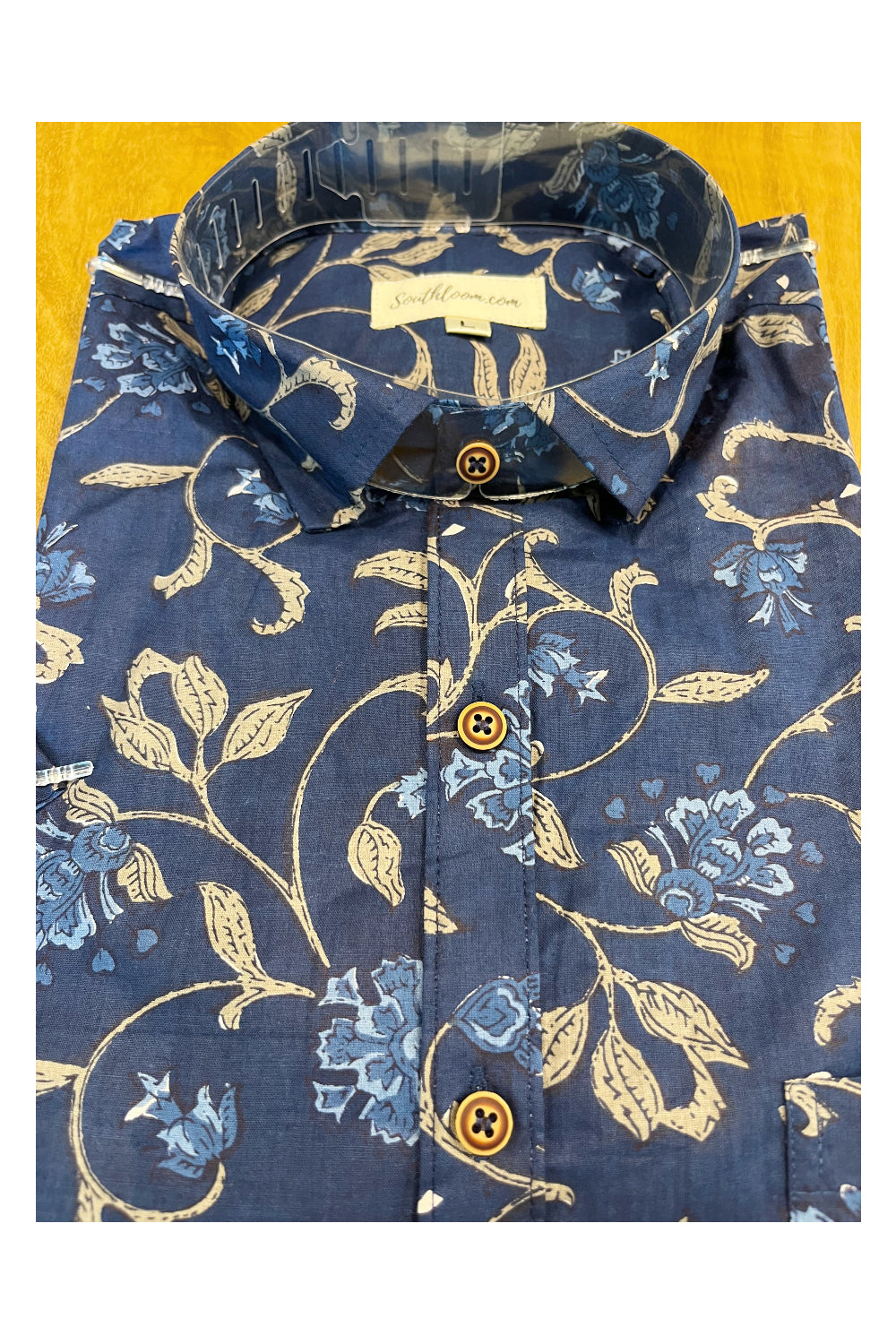 Southloom Jaipur Cotton Blue Hand Block Printed Shirt (Half Sleeves)