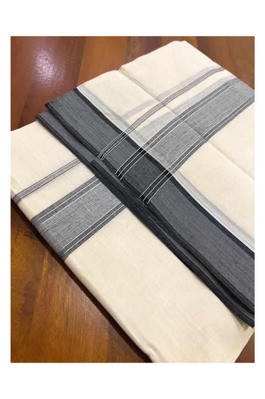 Pure Cotton 100x100 Double Mundu with Dark Grey and Silver Kasavu Line Border (Onam Mundu 2023)